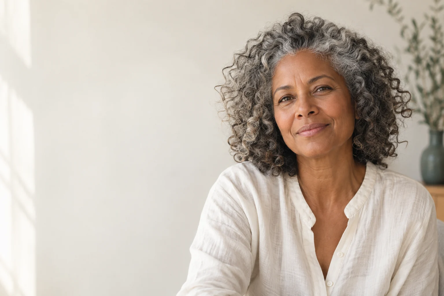 Portrait of a woman with curly hair